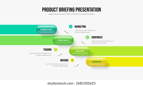 Enterprise Overview 4 Option Diagram Slide Design. Business Showcase Four Step Infographic Presentation Template. Sales Review Frame Layout Vector Illustration.