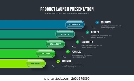 Enterprise Overview 5 Step Infographic Slide Layout. Creative Solution Five Element Diagram Frame Template. Business Performance Presentation Design Vector Illustration.