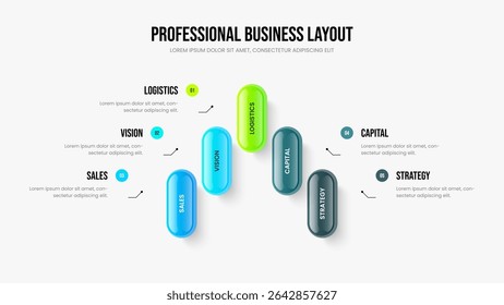 Ilustração Do Vetor Do Modelo De Quadro De Visão Geral Da Empresa. Síntese de marketing Design de slides infográficos em cinco etapas. Consulting Performance 5 Opção Diagrama Apresentação Layout.