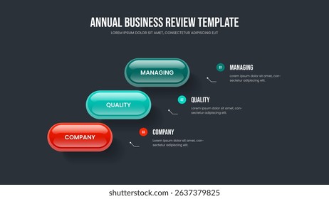 Enterprise Overview Three Option Infographic Slide Template. Investor Campaign Presentation Layout Vector Illustration. Service Innovation 3 Step Diagram Slideshow Design.