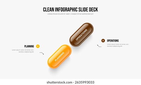 Unternehmensübersicht Zwei Schritte Infografik Präsentationsdesign. Professionelle Kampagne 2 Element Diagramm Folienlayout. Vektorgrafik der Anzeigenleistungsrahmenvorlage.