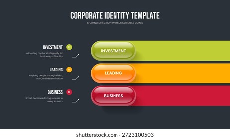 Rendimiento de la Empresa 3 Opción Diagrama Diseño del marco. Ilustración vectorial de Plantilla de diapositivas de innovación de Profesional. Plan digital Diseño de presentación de diapositivas de infografía de tres pasos.