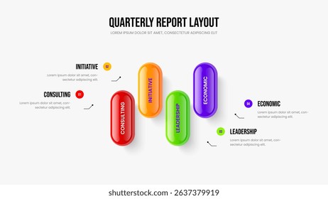 Enterprise Performance 4 Step Diagram Frame Layout. Financial Development Four Option Infographic Slideshow Template. Investor Portfolio Presentation Design Vector Illustration.