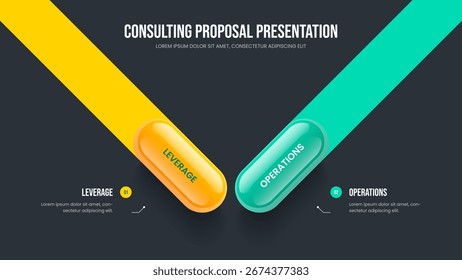 Enterprise Performance Frame Template Vector Illustration. Market Report 2 Option Diagram Slideshow Layout. Modern Briefing Two Step Infographic Presentation Design.