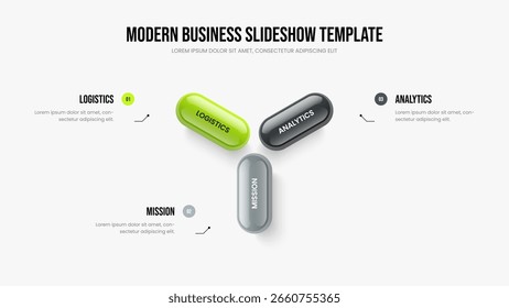 Ilustração do Vetor do Modelo de Apresentação de Desempenho Empresarial. Layout do Quadro do Diagrama de Três Etapas da Previsão de Vendas. Perfil moderno 3 Opção Infográfico Slideshow Design.