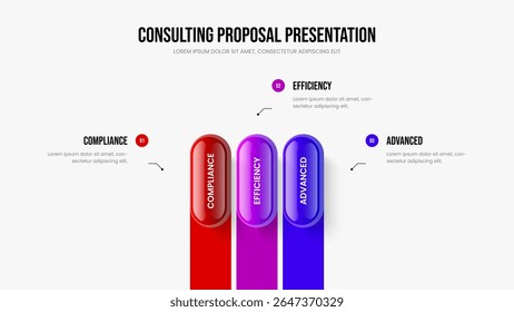 Ilustração do Vetor do Modelo de Apresentação do Enterprise Planning. Inovação Moderna 3 Elemento Diagrama Slide Design. Profissional lançamento três passo Infográfico Slideshow Layout.