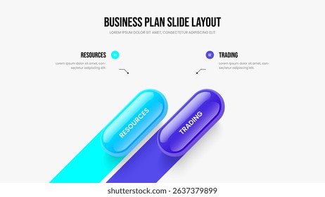 Enterprise Portfolio Frame Design Vector Illustration. Professional Review Two Element Infographic Slideshow Template. Company Profile 2 Step Diagram Presentation Layout.