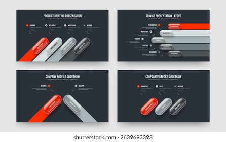 Enterprise Proposal Four Five Two Three Option Diagram Frame Design Vector Illustration Bundle. Product Development 4 5 2 3 Step Infographic Slide Template Set.