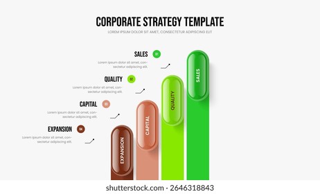 Layout da apresentação de slides do diagrama de quatro etapas da proposta empresarial. Ilustração de Vetor de Design de Slide de Estratégia de Serviço. Modelo de apresentação infográfica da opção 4 do lançamento do mercado.