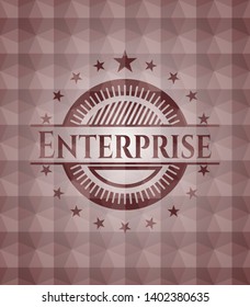 Enterprise red seamless emblem or badge with abstract geometric polygonal pattern background.