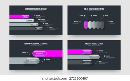 Enterprise Report 4 5 2 3 Element Infographic Slideshow Design Set (Conjunto de design de apresentação de slides com informações sobre elementos). Desenvolvimento de Negócios Quatro Cinco Duas Três Opções Apresentação Layout Vetor Ilustração Coleção.