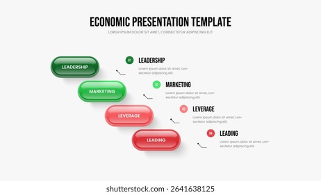 Enterprise Report Slide Template Vector Illustration. Digital Insight 4 Step Diagram Presentation Layout. Creative Solution Four Element Infographic Slideshow Design.