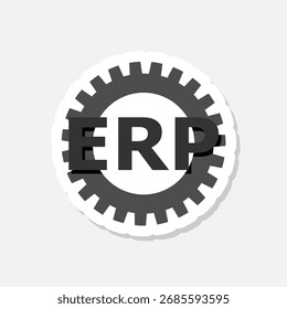 Adesivo do ícone ERP do conceito de planejamento de recursos empresariais isolado em fundo cinza