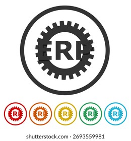 Ícone ERP do conceito de planejamento de recursos da empresa. Definir ícones nos botões de círculo de cores