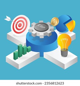 Enterprise Resource Planning ERP business circle isometric flat 3d illustration concept