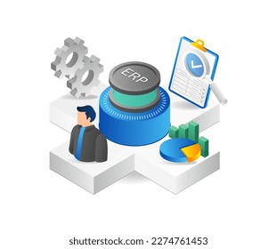 Enterprise Resource Planning ERP circle isometric flat 3d illustration concept