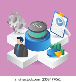 Enterprise Resource Planning ERP circle isometric flat 3d illustration concept