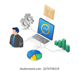 Enterprise Resource Planning ERP isometric flat 3d illustration concept
