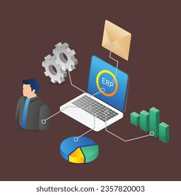 Enterprise Resource Planning ERP isometric flat 3d illustration concept