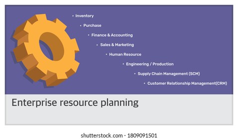 Planificación de los recursos institucionales con sus módulos. Soluciones ERP o fondo vectorial de concepto de software.