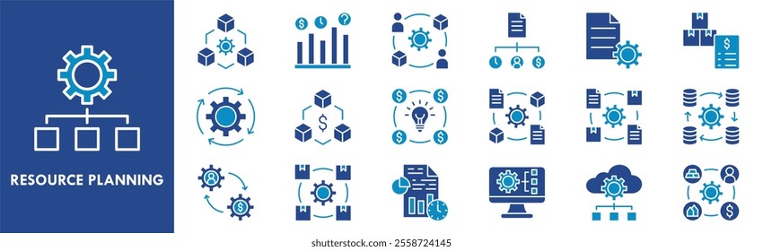 Enterprise Resource Planning icon collection set. Containing design enterprise, crm, management, software, system