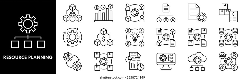 Enterprise Resource Planning icon collection set. Containing design enterprise, crm, management, software, system