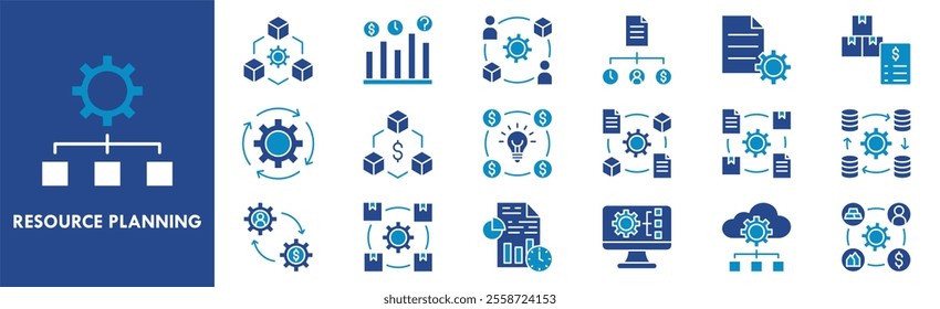 Enterprise Resource Planning icon collection set. Containing design enterprise, crm, management, software, system