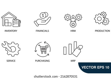 Enterprise resource planning icons set . Enterprise resource planning pack symbol vector elements for infographic web