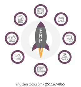 enterprise resource planning, isolated vector, black linear illustration.