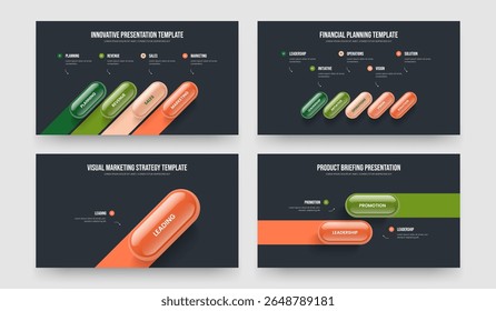 Enterprise Review 4 5 1 2 Option Infographic Presentation Template Set. Financial Launch Four Five One Two Element Diagram Slide Layout Vector Illustration Bundle.