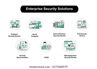 Enterprise Security Solutions. vCISO, Web Application Security Review, Endpoint Review, Full Security Review, Active Directory  Review, Social Footprint, Documentation, and more.