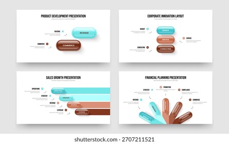 Escaparate de Empresa 2 3 4 5 Opción Conjunto de Plantilla de marco infográfico. Colección de Ilustración vectorial de diseño de diapositiva de diagrama de cinco pasos de tres y cuatro Planes para inversores.