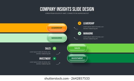 Modelo de Apresentação Infográfica da Opção 4 do Enterprise Showcase. Ilustração de vetor de layout de quadro de perfil comercial. Revisão de mercado Projeto de slide de diagrama de quatro etapas.