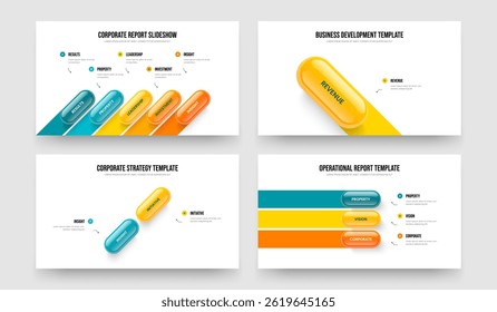 Enterprise Showcase 5 1 2 3 Element Diagram Slide Design Set. Service Performance Five One Two Three Option Infographic Slideshow Template Vector Illustration Collection.