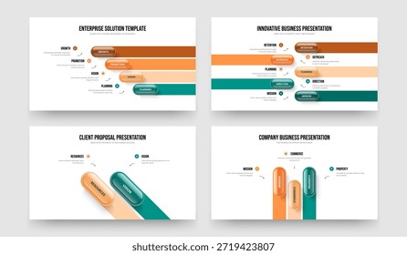Enterprise Showcase Quatro Cinco Três Opção Infográfico Slide Layout Vetor Ilustração Coleção. Digital Analysis 4 5 2 3 Element Diagram Presentation Template Set (Conjunto de modelos de apresentação de diagramas de elementos)