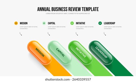 Enterprise Showcase Four Option Diagram Slideshow Template. Marketing Analysis 4 Step Infographic Slide Design. Corporate Strategy Presentation Layout Vector Illustration.