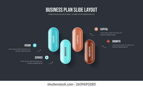 Enterprise Showcase Frame Layout Vector Illustration. Sales Report Four Step Diagram Presentation Design. Marketing Launch 4 Element Infographic Slideshow Template.