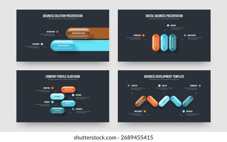 Enterprise Showcase Two Three Four Five Step Diagram Presentation Template Vetor Illustration Bundle (Pacote de ilustração de vetor de apresentação de diagramas de quatro etapas). Business Insight 2 3 4 5 Opção Conjunto De Design De Slides Infográficos.
