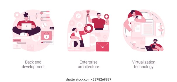 Enterprise software abstract concept vector illustration set. Back end development, enterprise architecture, virtualization technology, programming language, operating system abstract metaphor.
