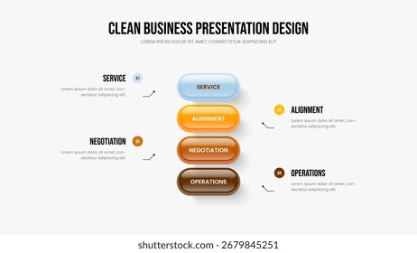 Enterprise Solution Four Element Infographic Slideshow Design. Business Introduction 4 Option Diagram Presentation Template. Modern Launch Frame Layout Vector Illustration.