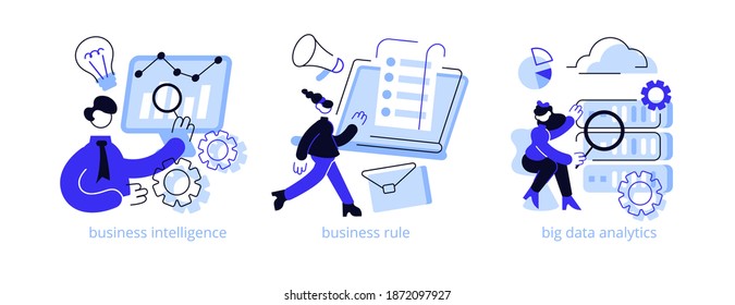 Enterprise strategy development abstract concept vector illustration set. Business Intelligence and business rule, big data analytics, application software, data management abstract metaphor.