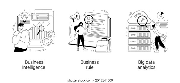 Enterprise strategy development abstract concept vector illustration set. Business Intelligence and business rule, big data analytics, application software, data management abstract metaphor.