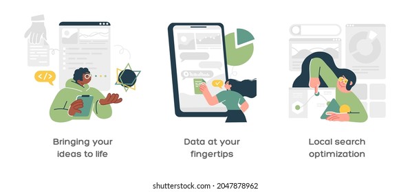 Enterprise strategy development abstract concept vector illustration set. Business analytics and business rules, application software.