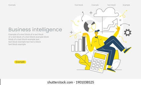 Enterprise strategy development concept. Big data analytics. Business Intelligence. Business rule. Data management abstract metaphor. Vector illustration set. Application software.  Flat style.