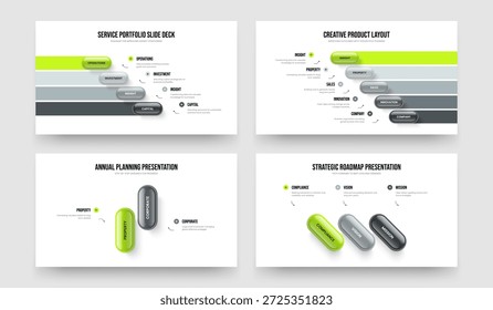 Enterprise Strategy Four Five Two Three Element Diagram Slide Template Vector Illustration Bundle. Digital Forecast 4 5 2 3 Step Infographic Frame Design Set.