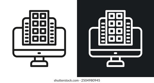 Enterprise vector icon set black and white filled and outlined style.