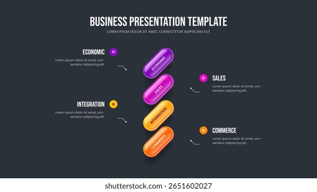 Design de Apresentação de Diagrama de Quatro Etapas para Visualização Empresarial. Layout do slide do infográfico da opção 4 do desempenho da empresa. Ilustração Do Vetor Do Modelo De Quadro De Estratégia De Vendas.
