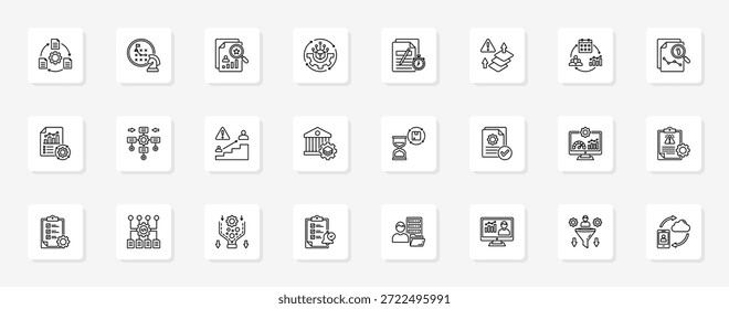 Controle de fluxo de trabalho corporativo Conjunto coeso de ícones de vetor minimalistas que representam ideias-chave com clareza visual