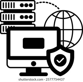 Enterprises Global Proxy Networking vector design, Web hosting service Symbol, Computing machines Sign, Internet Application Management stock illustration, Secured Virtual Private Network concept