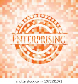 Enterprising abstract emblem, orange mosaic background